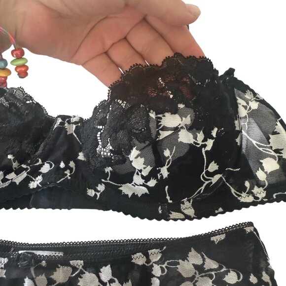Dolce Gabbana VTG Vintage Black White Bla Thong Set floral unlined Medium Size 3 - Picture 3 of 16